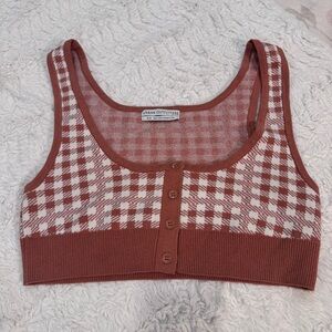 Urban Outfitters Orange & White Checkered Knit Cropped Vest | Size Medium